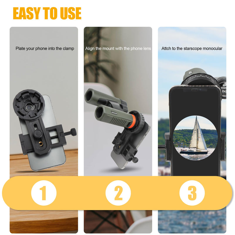 Astromania Adjustable Telescope Phone Scope Mount -Fit Almost All Brands of Smartphones (Max 98mm) - Compatible with Binoculars &Monocular & Spotting Scope & Microscope