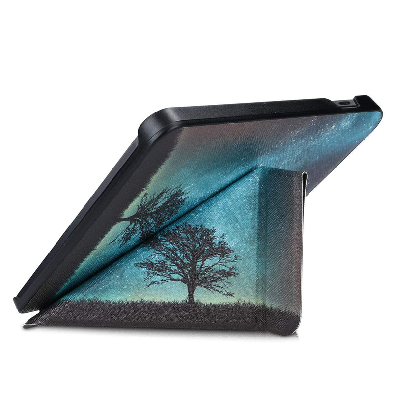 kwmobile Origami Case Compatible with Kobo Libra H2O - Case Slim Premium PU Leather Cover with Stand - Cosmic Nature Blue/Grey/Black Cosmic Nature 04-22-01