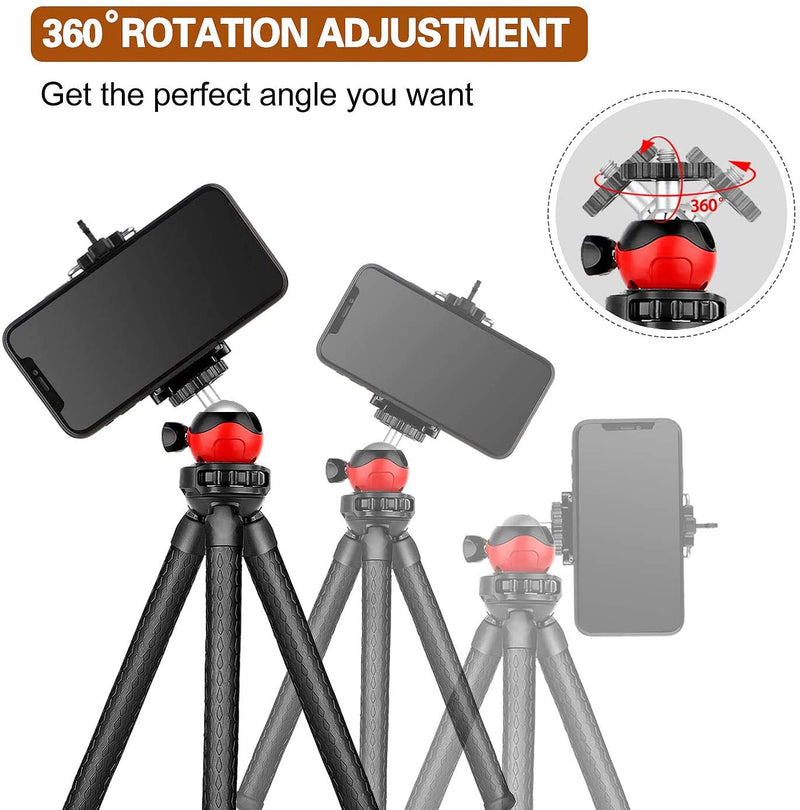Phone Tripod, 360°Rotation with Wireless Remote, Flexible Portable Adjustable Tripod, Flexible Tripod Stand for Selfies/Vlogging/Photography, Compatible with iPhone, Samsung, Android