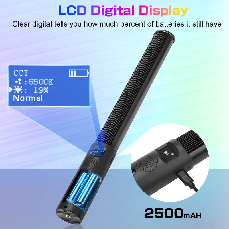 leshiou RGB Video Light Wand, Handheld Multi Color LED Photography Light Stick with Remote Control, Dimmable 2500K-6500K CRI97+ Full-Color LED Light with 2500mAh Rechargeable Battery, 12 Light Scenes Migic-P400S