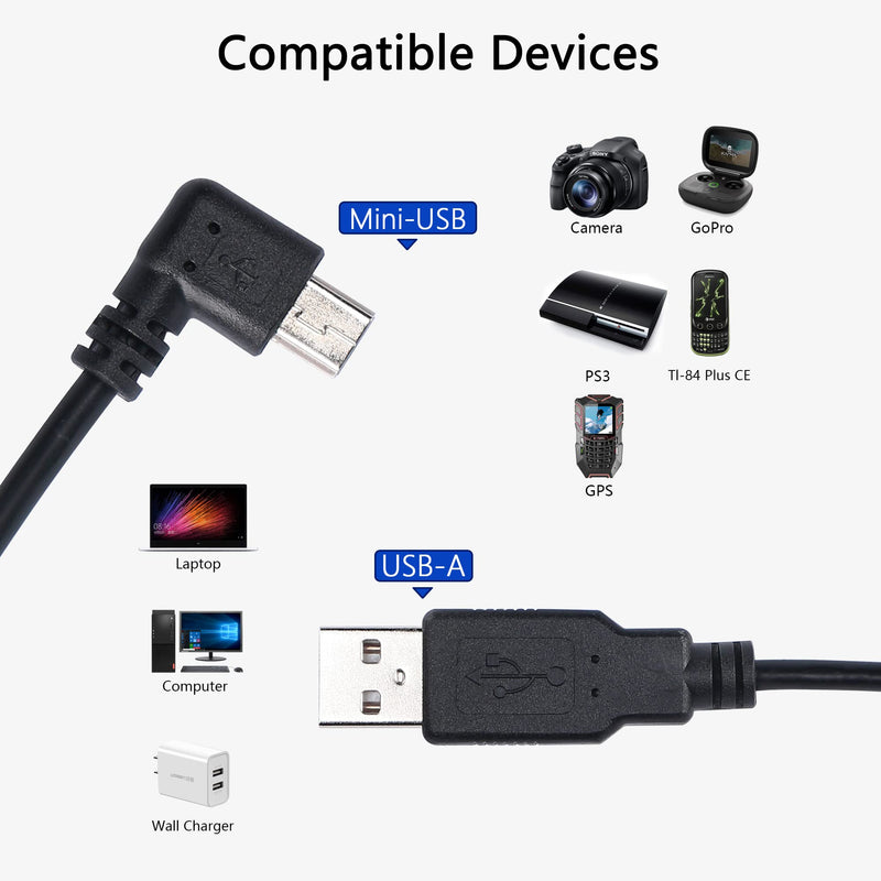 [AUSTRALIA] - CERRXIAN Dash Cam Power Cord, 9.8FT 90 Degree Mini USB Cable, Angle Mini USB B Male to USB A 2.0 Male Data Sync and Charging Cable for Garmin Nuvi GPS,Canon,Dash Cam (3m, Black Left Angle) 3M 