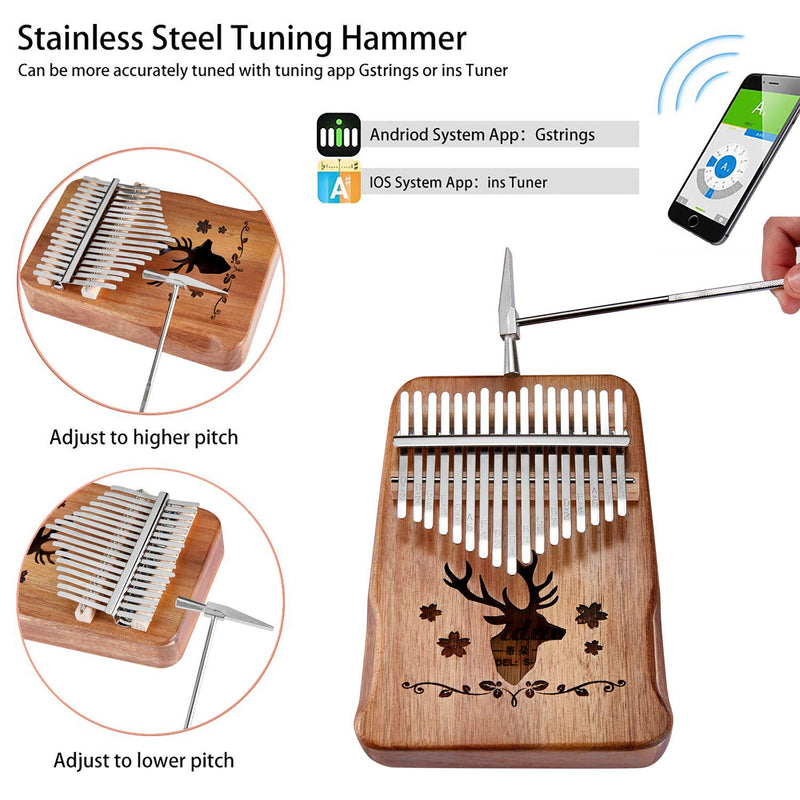 Topnaca Kalimba Thumb Piano 17 Keys, Mbira Finger Piano, Tune Hammer and EVA Piano bag, Acacia wood, Portable Kalimba Christmas Gift for Kids Adult Beginners brown