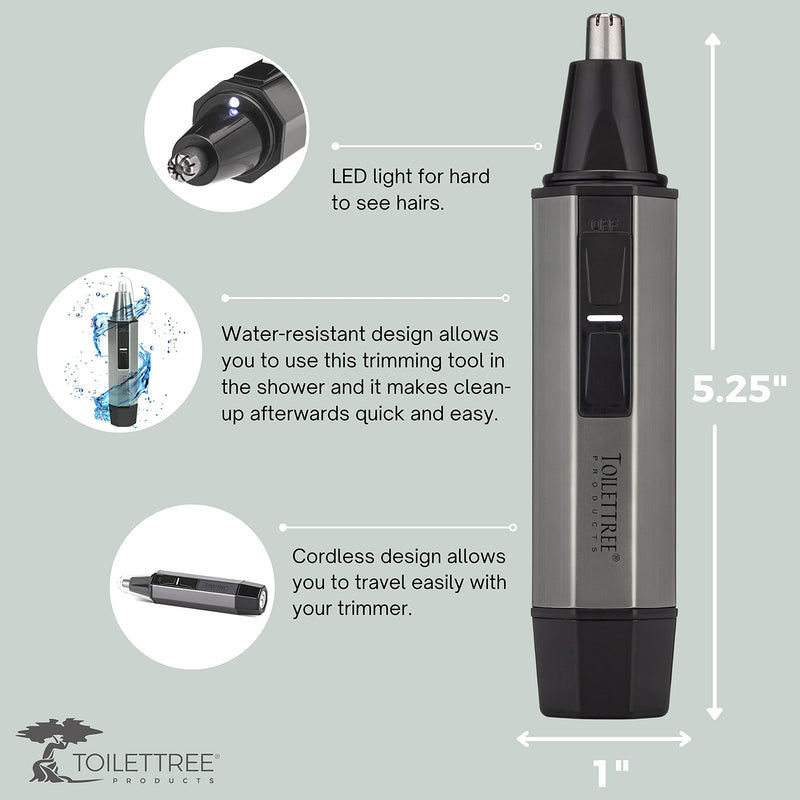 ToiletTree Products Water Resistant Stainless Steel Nose and Ear Hair Trimmer with LED Light silver