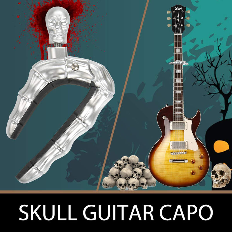 Skull Capo For Guitar,Zinc Alloy Capo Kyser Guitar Tuner,Universal Guitar Capo With 10 Free Picks,Unique Design Skull Knob Capos For Acoustic Electric Guitars Ukulele &More（Silver） Silver