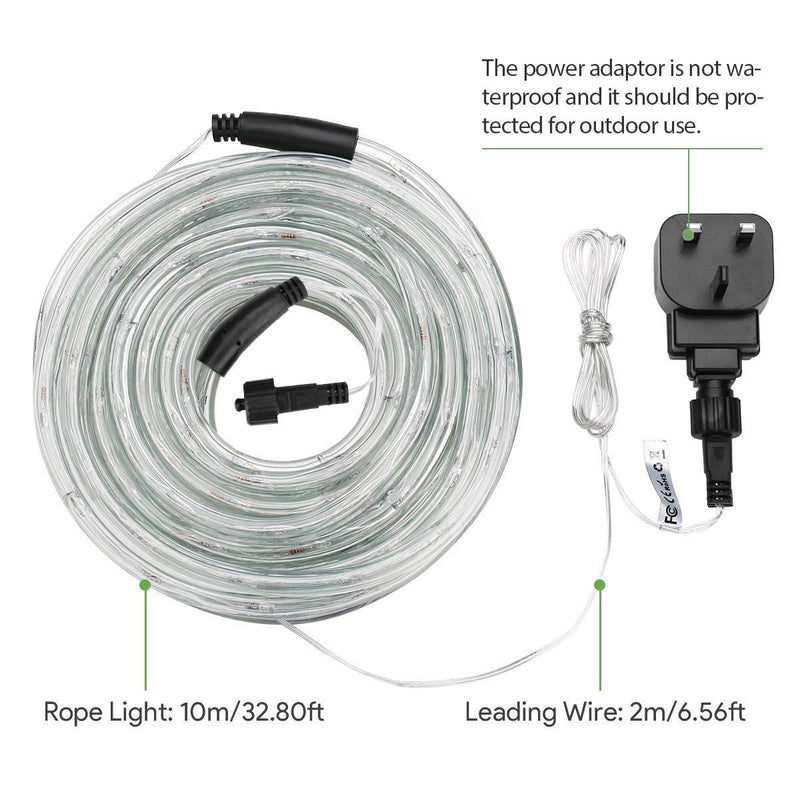 Lepro Outdoor Rope Lights Mains Powered, Linkable, Low Voltage, 10M 240 LED Outside String Lights Plug in, Bright Daylight White, Waterproof for Garden, Caravan, Camping Tent, Gazebo, Tree and More