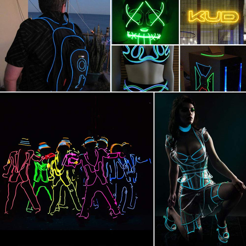 [AUSTRALIA] - EL Wire, KOMAKE 9ft Neon Lights 7 Pack EL Wire Kit Neon Glowing Strobing Electroluminescent Wire for Halloween Christmas Party Decoration Home (Green, Blue, Red, Yellow, Purple, White, Pink) (7 Color) 