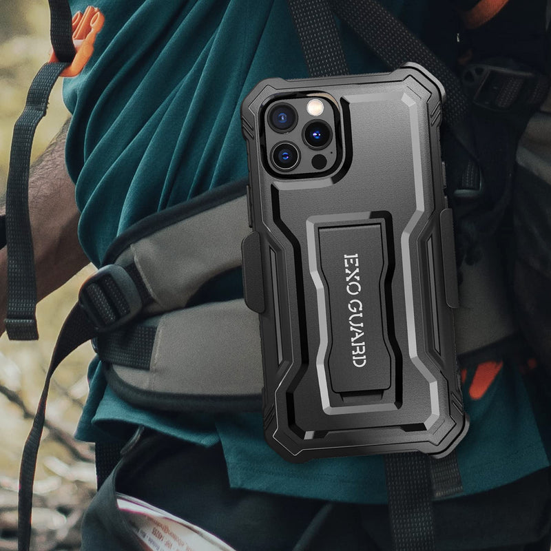 ExoGuard Belt Clip Holster for Apple iPhone 12 Pro Max Case 6.7 Inch Pioneer Series, Heavy Duty Belt Clip Holster and Adjustable with 360 Degree Rotation