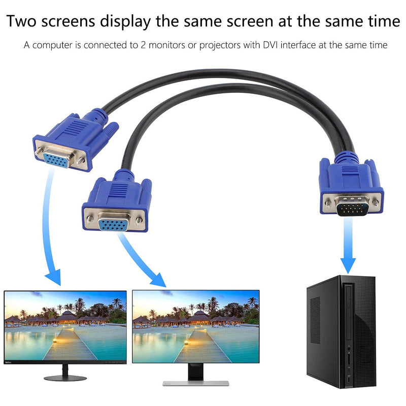 PASOW VGA Splitter Cable Dual VGA Monitor Y Cable 1 Male to 2 Female Adapter Converter Video Cable for Screen Duplication - 1 Feet (No Screen Extension) Male to Female