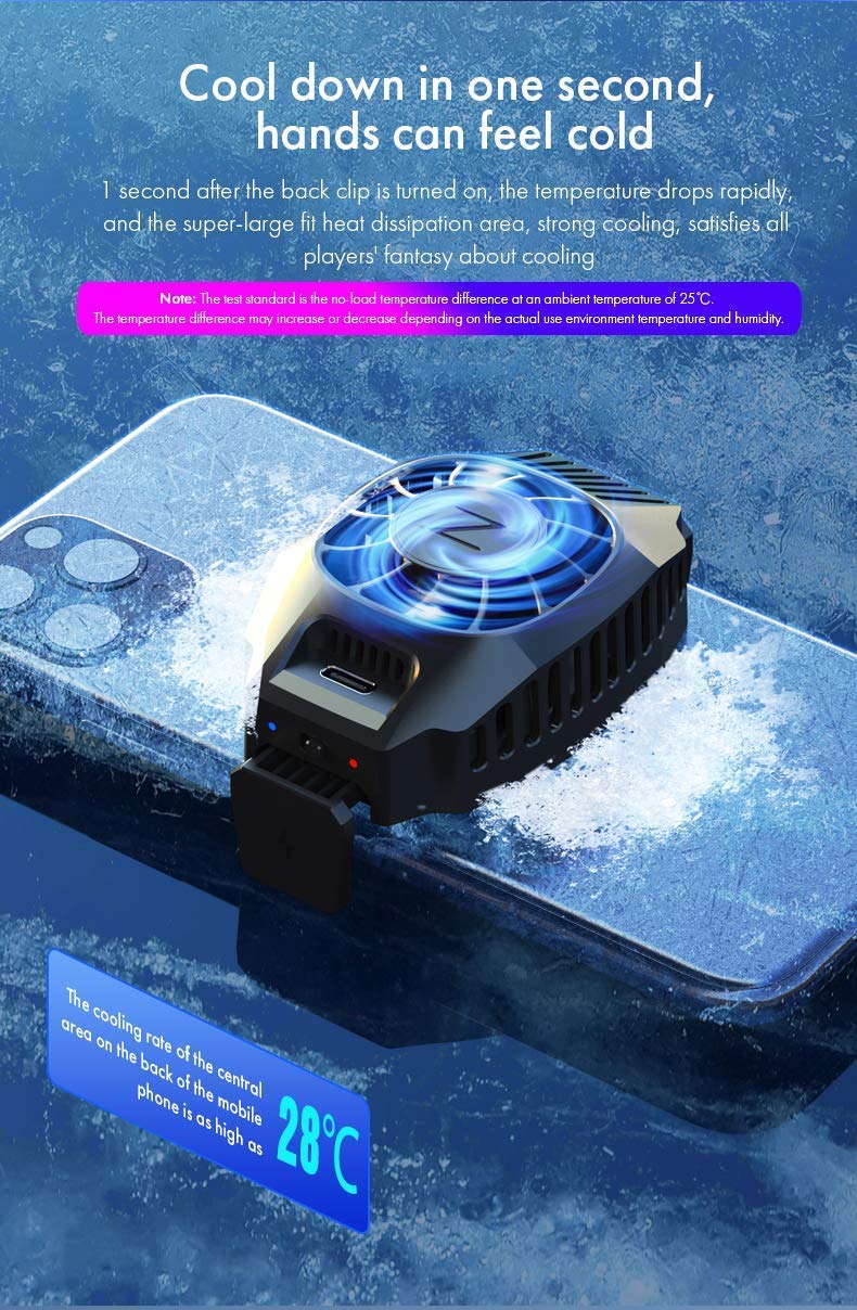 New Designing Phone Cooler with Wireless Charging 10W for iOS and Android Phone-Cooling Fan Designed for Gaming Phone,Suitable for 4-7in Phone Heat Radiation