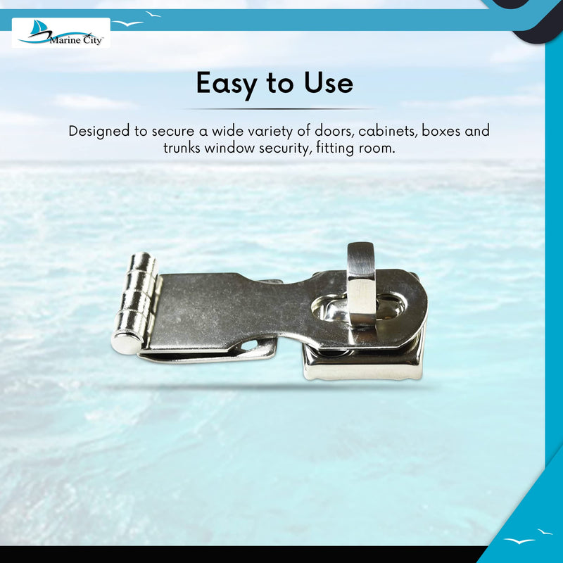MARINE CITY Stainless-Steel Easy Install Door Hasps Heavy Duty Swivel Safety Hasp with Turning Padlock Eye Mount Catch Latch Lock for Marine Boat Accessories (2-3/4 Inches × 1 Inch)