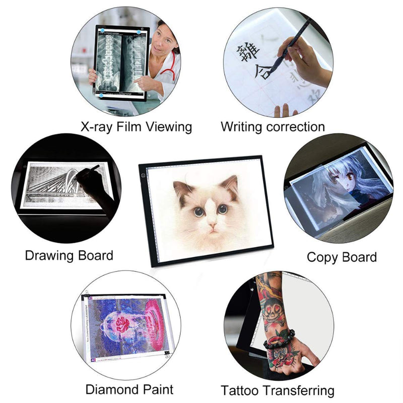 HOKONE A4 LED Light Box Tracer USB Power Cable Ultra-Thin Portable Dimmable Brightness LED Artcraft Tracing Light Box Light Pad for Artists Drawing Sketching Animation Stencilling X. black