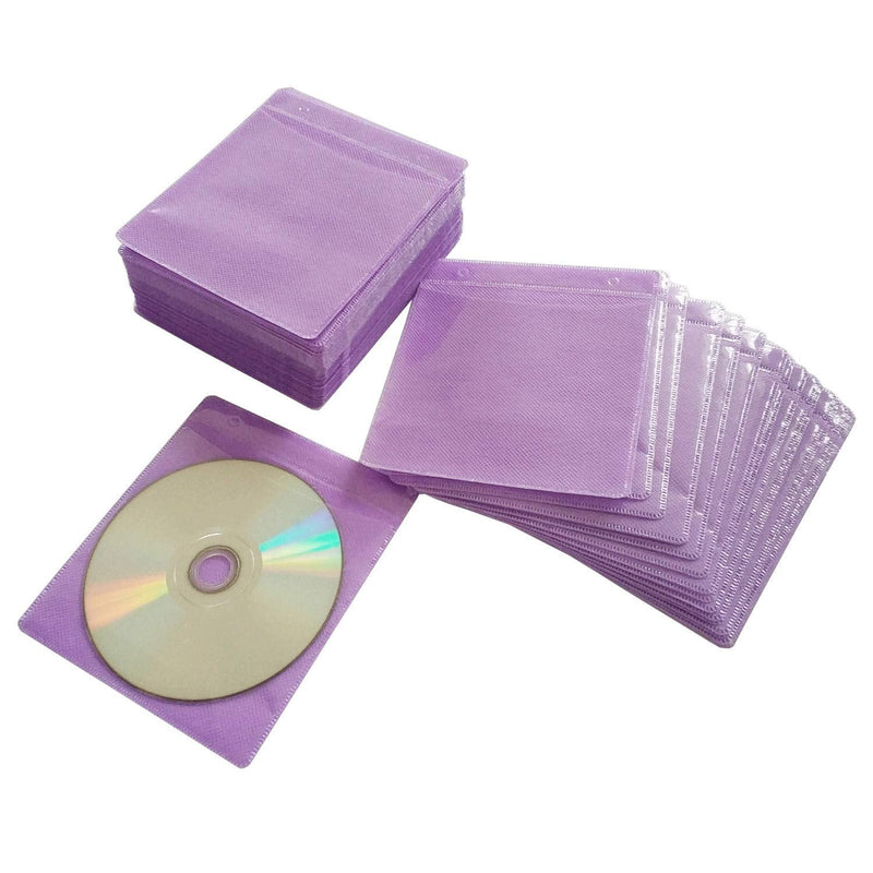 100 Pack Premium CD DVD Sleeves,Thick Non-Woven Material Double-Sided Refill Plastic Sleeve for CD and DVD Storage Binders Disc Case (Purple) Purple