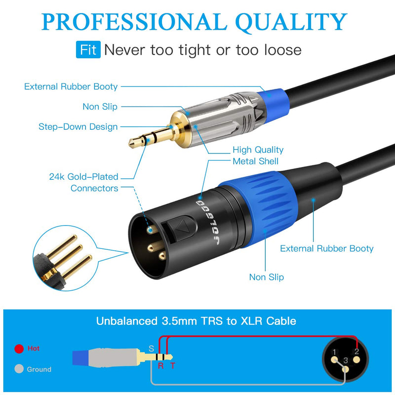 3.5mm to XLR Cable, Unbalanced 1/8" Stereo Plug to XLR Male Microphone Cable, XLR to 3.5mm Cable Compatible with iPhone, iPod, Computer, Video Camera, and More, 3.3 Feet - JOLGOO 3.5mm to XLR Male