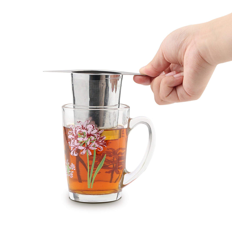 Yoassi Extra Fine 18/8 Stainless Steel Tea Infuser Mesh Strainer with Large Capacity & Perfect Size Double Handles for Hanging on Teapots, Mugs, Cups to Steep Loose Leaf Tea and Coffee 1 Pack