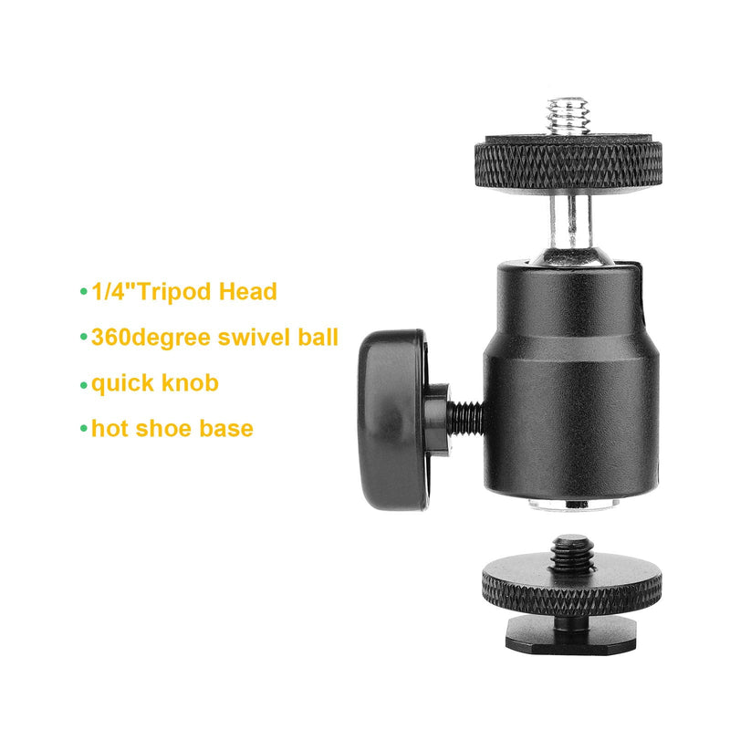 Ball Head Shoe Mount Camera Ball Mount Clamp w/ 1/4"-20 Tripod head Hot Shoe Adapter and Cool Super Clamp Ball Clamp Mount