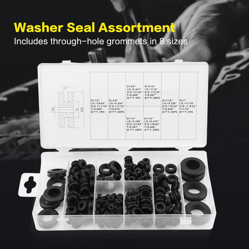 Rubber Grommet Kit, 180 Pcs Rubber Grommet Wire Ring Rubber Bong Rubber Grommet Kit Rubber Grommet Rubber Gromets Electrical Gasket Washer Seal Assortment