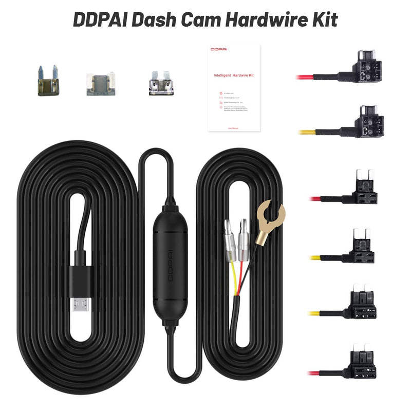 DDPAI N3 Dash Cam Hardwire Kit,Mola N3 Dash Cam USB Hard Wire Kit Fuse for Dashcam, Plozoe 12V-24V to 5V Car Dash Camera Charger Power Cord, Gift 3 Fuse Tap Cable and Installation Tool（11.5ft） Mola N3 - USB Cable