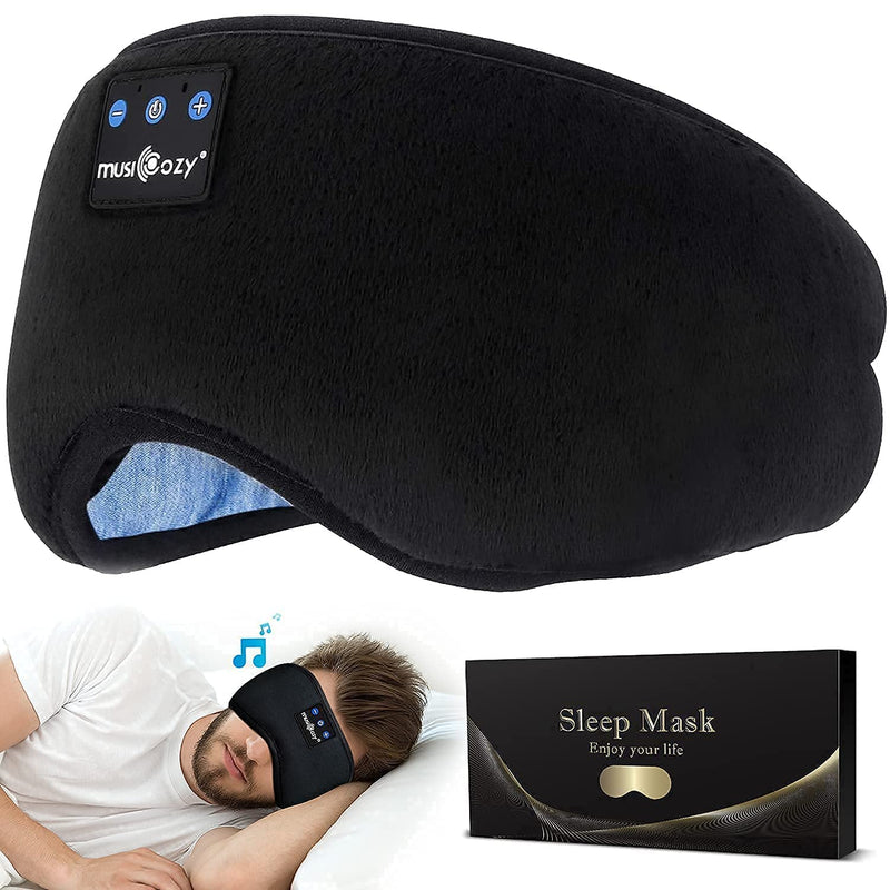 MUSICOZY Sleep Headphones Bluetooth 5.2 Headband Sleeping Headphones Eye Mask for Women Men, Wireless Music Mask Built-in Speakers Microphone Adjustable Strap for Side Sleeper Travel Office, Pack of 2