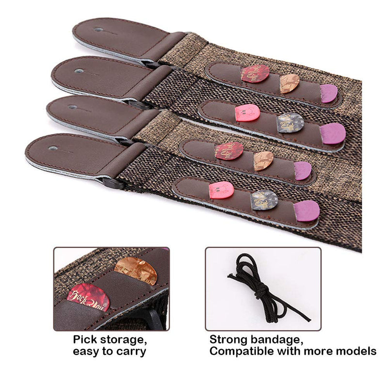 Guitar Strap Adjustable Guitar Strap with Leather Ends and 3 Pick Holders 3 Picks Included for Acoustic Guitar, Electric Guitar, Bass, Banjos (Dark Brown)