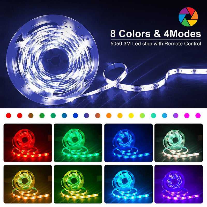 LED Strips Lights, Hually 3M /9.8ft TV Backlight USB Powered, 5050 RGB Led Light Strip with 4 Dynamic & Sync with Music Lighting Mode for 40 to 60 Inch HDTV, PC Monitor, Home, Kitchen Christmas Party