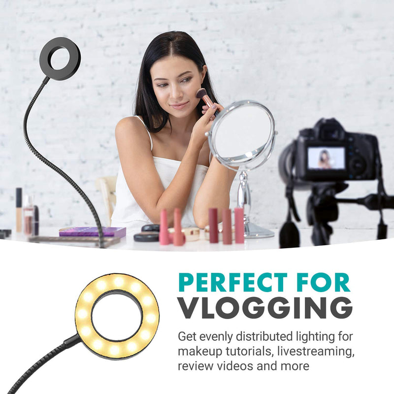 Movo VGC-1 Flexible Selfie Ring Light, 3 Lighting Modes, 10 Brightness Settings, Adjustable Neck, USB Connection - Perfect for Live-Streaming, Makeup Tutorials, Vlogging, TikTok Filming and More