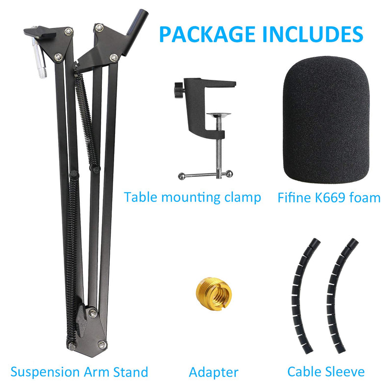 K669 Microphone Boom Arm Mic Stand, Foam Cover Windscreen and Cable Sleeve Compatible with Fifine K669 669B USB Podcast Microphone to Recording and Streaming by YOUSHARES Mic stand with Foam