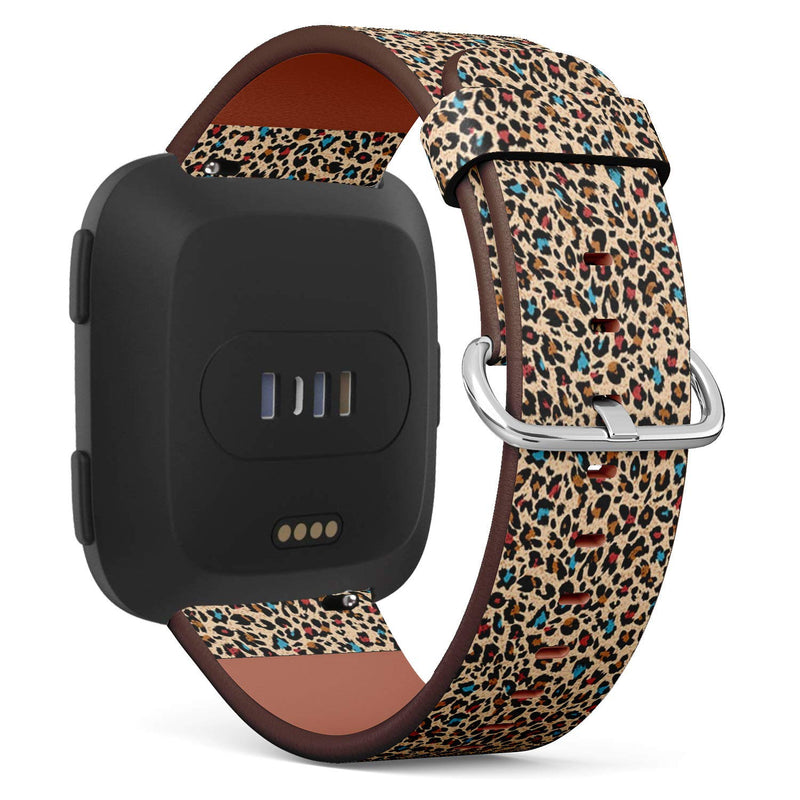 Compatible with Fitbit Versa, Versa 2, Versa Lite, Leather Replacement Bracelet Strap Wristband with Quick Release Pins // Leopard Print