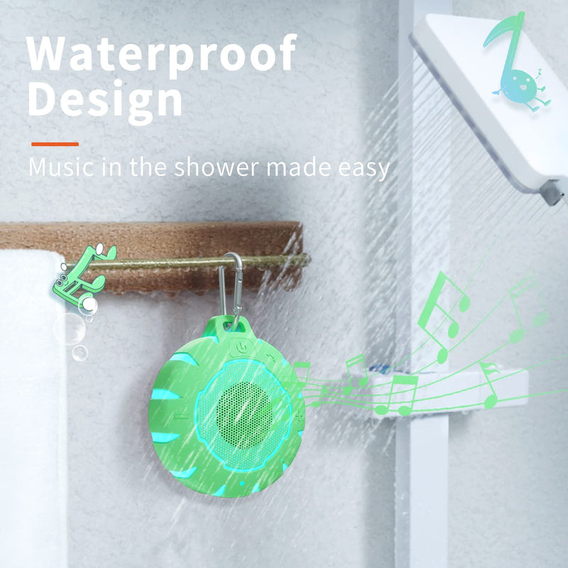 HEYSONG Waterproof Bluetooth Speaker, Shower Speaker with HD Sound, LED Light, Floating, Lightweight Portable Speakers for Travel, Pool, Beach, Kayak, Gifts for Kids, Teen Green