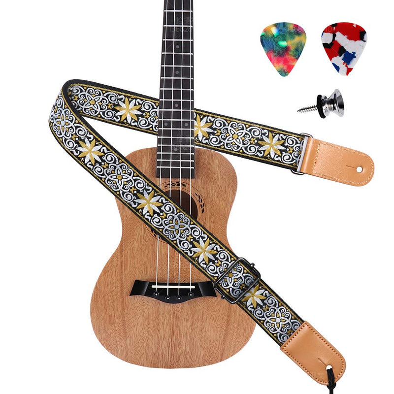 Ukulele Strap, Eyeshot Adjustable Hawaiian Jacquard Woven Ukulele Shoulder Strap, Suitable for Soprano Concert Tenor Baritone String Instruments Jacquard king style