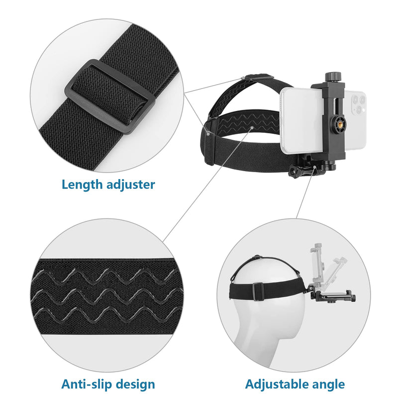 Phone Strap Mount Set,ChromLives Phone Chest Strap Mount +Phone Head Mount +Phone Neck Holder,3 in 1 Hands Free Phone Holder for Neck Head Chest Compatible with iPhone,Gopro Hero and More black