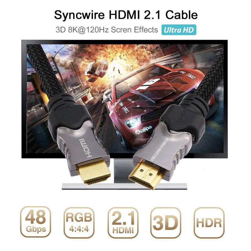 8K HDMI Cable 6ft, YELLOW-PRICE HDMI Cable 2.1 Support 8K@120Hz,4K@120Hz, 48Gbps, Support Dynamic HDR, Dolby Vision, eARC Compatible with Apple TV, Nintendo Switch, Roku, Xbox, PS4, Projector (1.5 FT) 1.5 FT