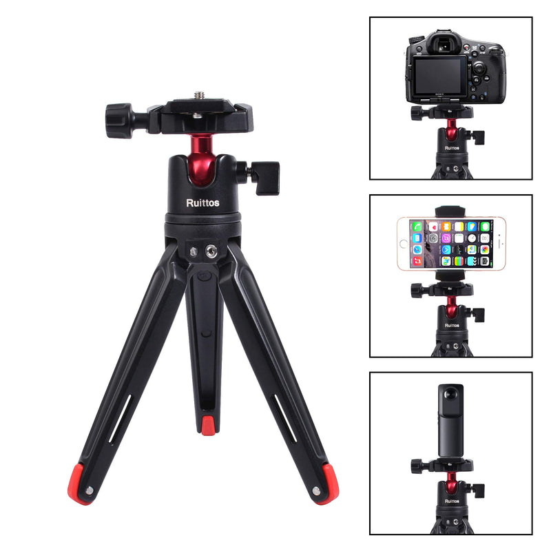 Tabletop Tripod Mini Desktop Travel Tripod Aluminum Alloy with 360 Degree Ball Head and Quick Release Plate Lightweight and Portable Compatible withCompact Cameras DSLRS/Smartphone/Action Cameras