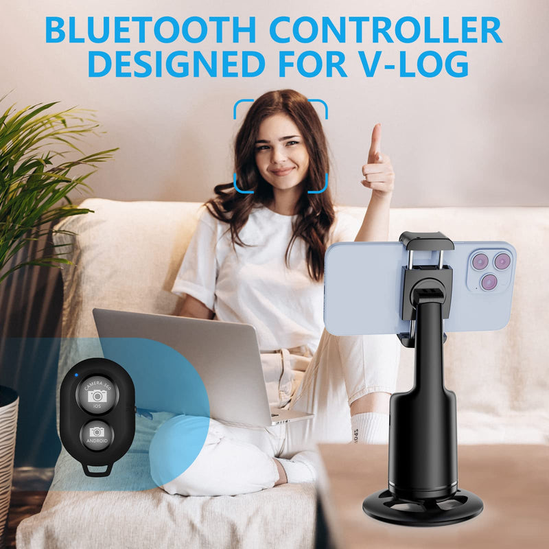 [AUSTRALIA] - Auto Face Tracking Tripod, No App, 360° Rotation Face Body Phone Camera Mount 3000mAh Rechargeable Battery Gesture Control, Smart Shooting Holder for Vlog, Streaming, Video, Tiktok- Black 
