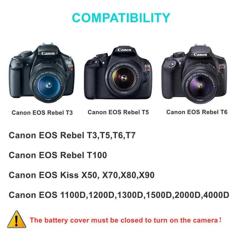 ACK-E10 LP-E10 Dummy Battery DR-E10 DC Coupler AC Power Adapter Kit for Canon EOS Rebel T3 T5 T6 T7 T100,Kiss X50 X70 X80 X90,EOS 1100D 1200D 1300D 1500D Cameras by Tengdaxing