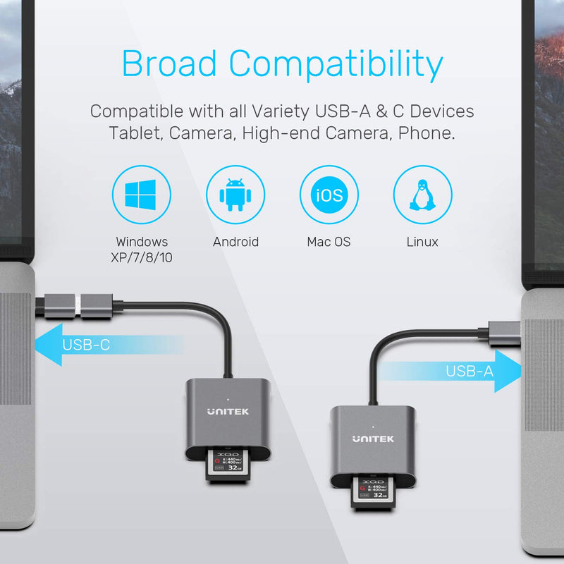 XQD Card Reader, Unitek USB 3.1 Type A to XQD, Portable Aluminum Memory Card Adapter, Compatible for Sony Lexar Nikon Card