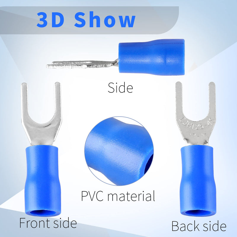BokWin SV1.25-4S 22-16AWG Blue Insulated Fork Spade Wire Connector Electrical Crimp Terminal 500Pcs