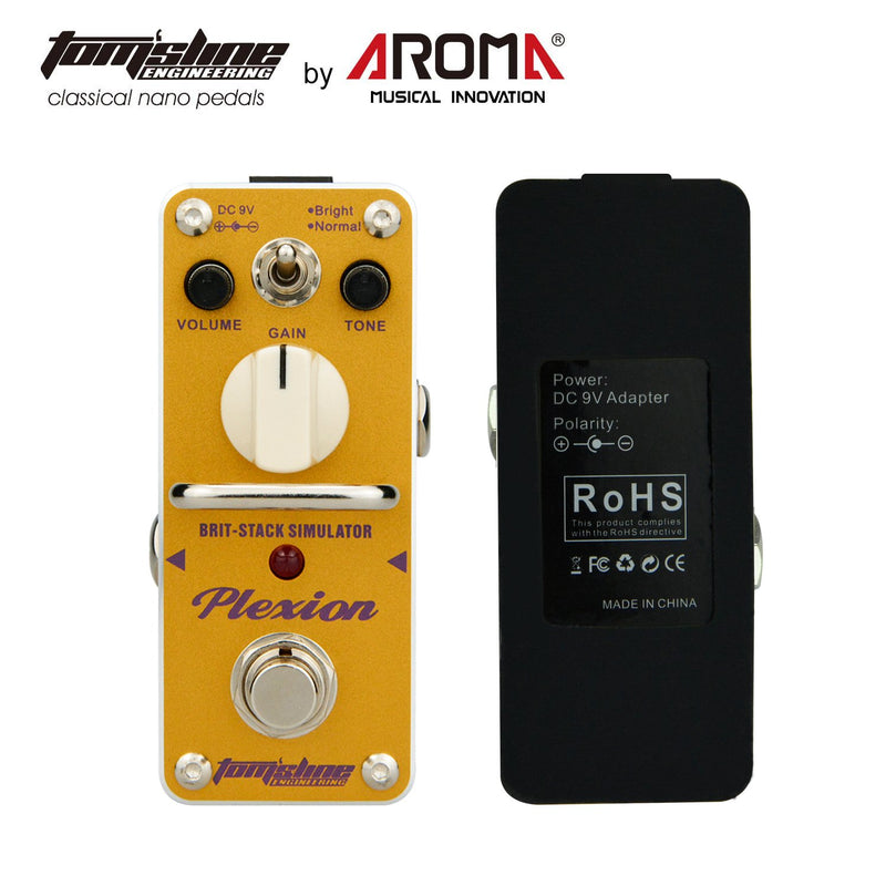 Distortion effect pedal PLEXION Classic British style Recreation of 70-80's Marshall amp tone with 2 modes bright and normal guitar pedal by Aroma Music brand Tom'sline Engineering orange