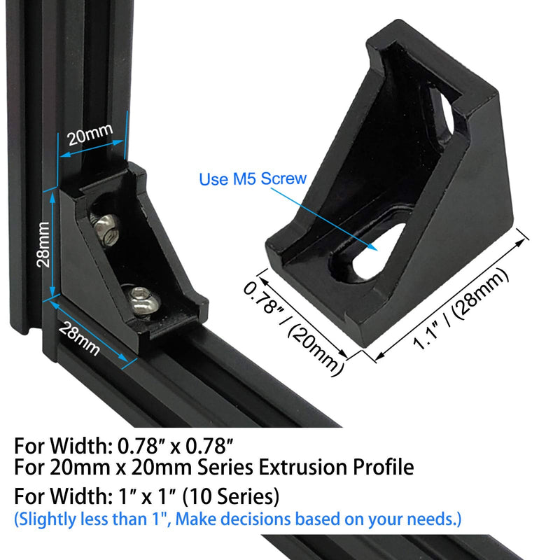 10Sets Black 2020 Series Aluminum Profile Connector Set, 10pcs Corner Bracket, 20pcs T Nuts and Hex Screw Bolt for Slot 6mm 20S Aluminum Rail Accessories