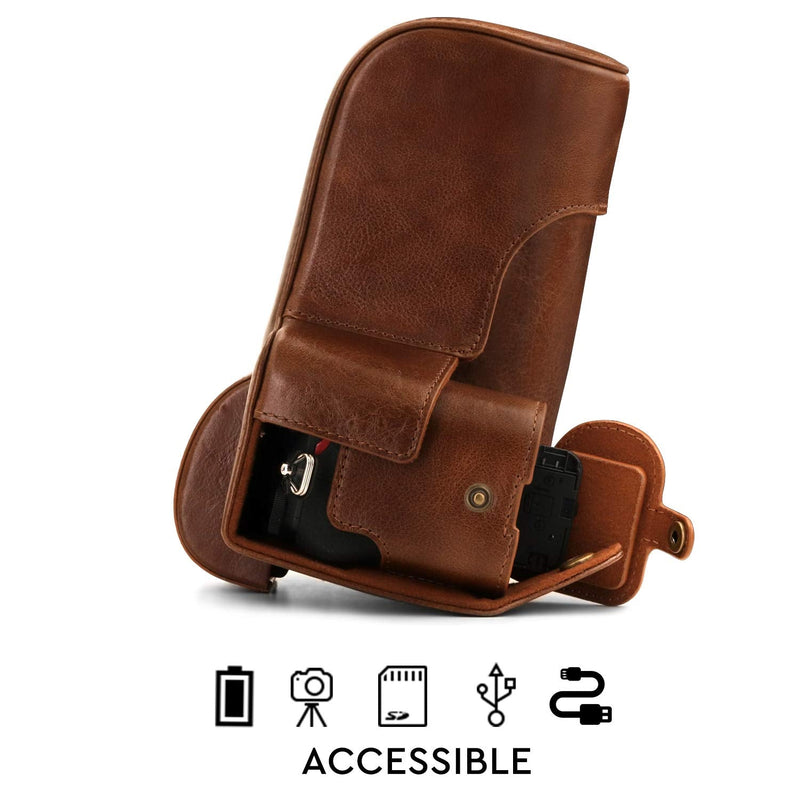 MegaGear Ever Ready Genuine Leather Camera Case Compatible with Nikon Z50 (50-250mm) Brown