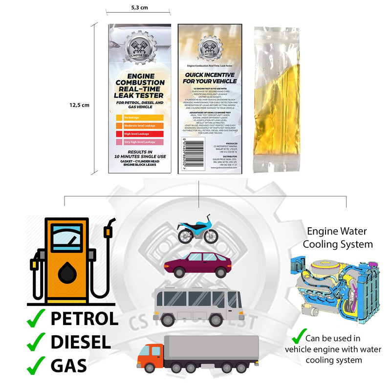 CS Engine Combustion Real-TIME Leak Tester - CO2 Leak Tester - Cylinder Head Gasket Tester - Test While Driving - Petrol Diesel Gas - Engine Under Load Head Gasket Test Kit - 2 PCS in a Box