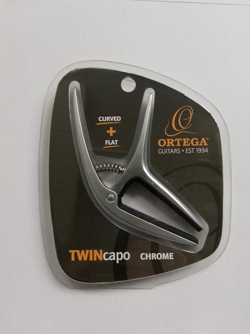 Ortega Guitars Twin Capo TWCAPO-CR - Reversible Two Way Capo Fits Curved and Classical Flat Fretboards, Chrome