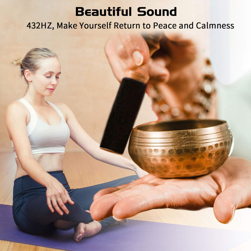 Tibetan Singing Bowl Set~ 3.7" Premium Meditation Sound Bowl with Exquisite Workmanship~ Handcrafted in Nepal~ Promotes Peace, Chakra Healing, Mindfulness(Dual Surface Mallet & Silk Cushion Included) Small