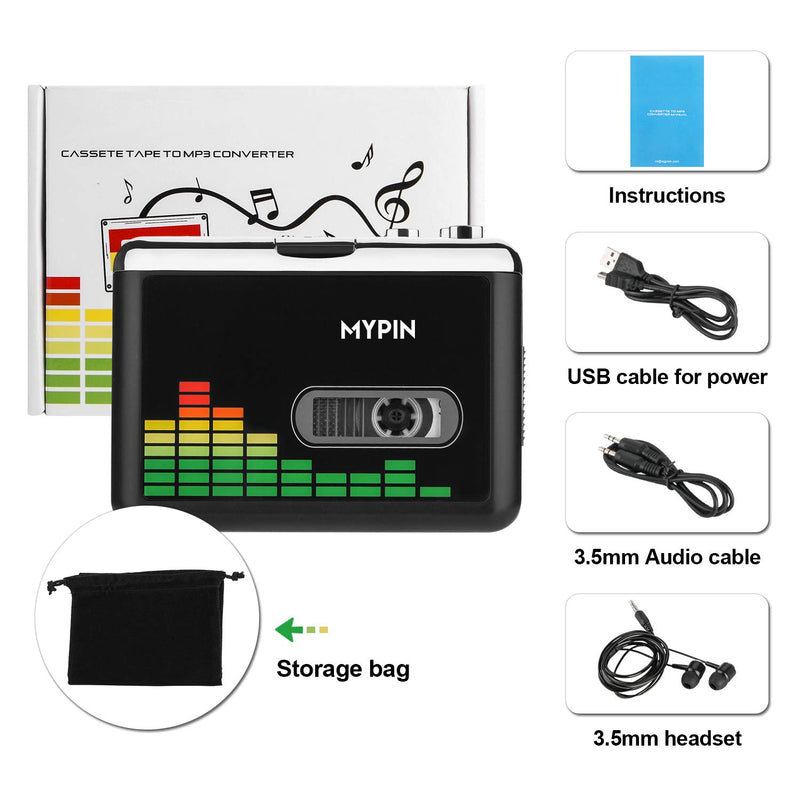 Cassette Tape Player to MP3 Converter Retro Walkman Auto Reverse Portable Audio USB Tape Player with Earphones, No Need Computer