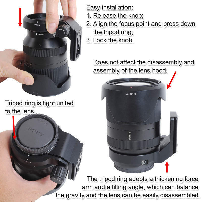 iShoot Lens Collar Tripod Mount Ring Support Bracket Holder for Sony FE 24-240mm f/3.5-6.3 OSS, 24-105mm f/4 G OSS, 16-35mm f/2.8 GM, 24-70mm f/2.8 GM, 35mm f/1.4 ZA, 50mm f/1.4 ZA, 85mm f/1.4 GM