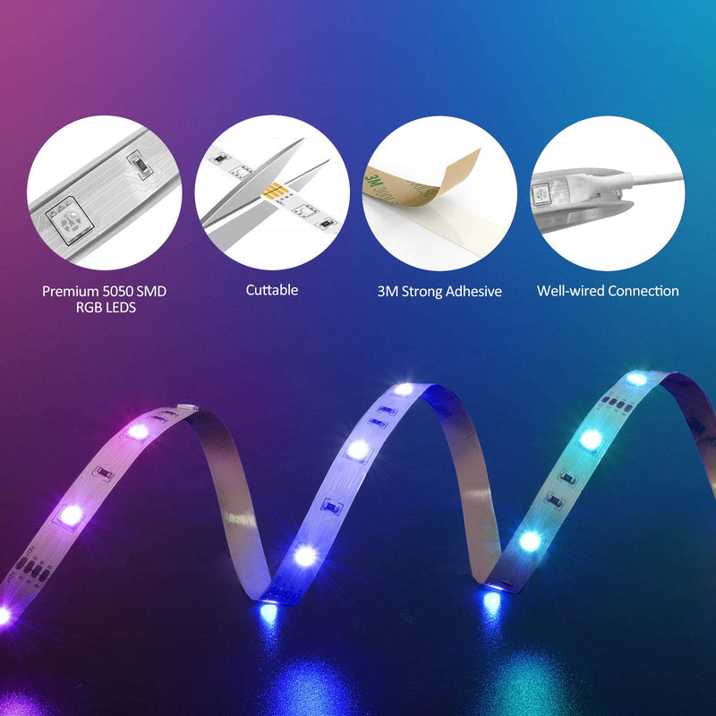 Ecolor LED Strip Lights 32.8ft 5050 RGB LEDs Color Changing Lights Strip with IR Remote and Power Supply, Cuttable and Dimmable DIY Modes for Bedroom, Living Room, Kitchen, Home Decoration