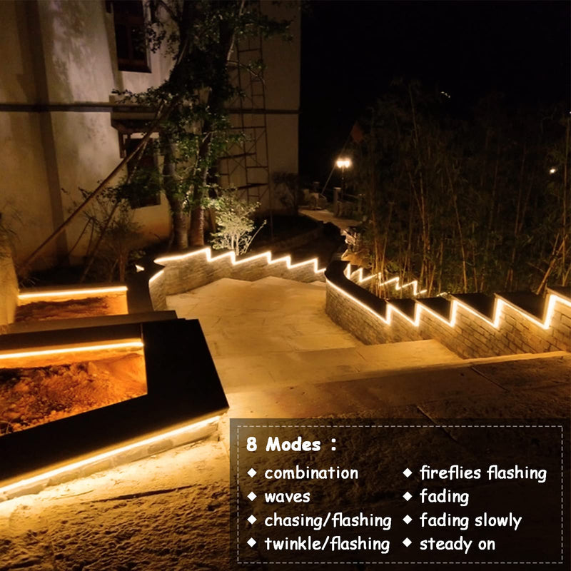 ZAIYW Solar Strip Lights, 16.4Ft 150 Warm White LED Outdoor Rope Light with Remote Control Timer PVC Tube Cover Lights Strip Waterproof for Bedroom Garden Patio Pool Christmas Decoration