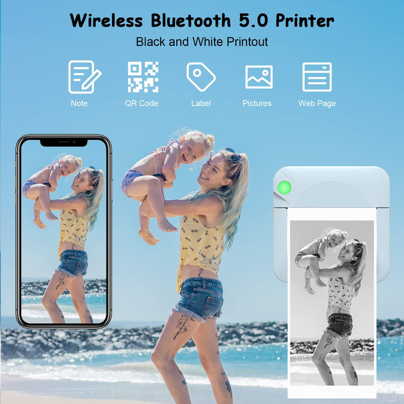 [AUSTRALIA] - MGT, Pocket Mini Printer - MGT Portable Wireless Bluetooth Thermal Photo for iOS Android Mobile Phone, Inkless Printing Gift Study Notes Label Receipt, 6 Rolls Paper, 