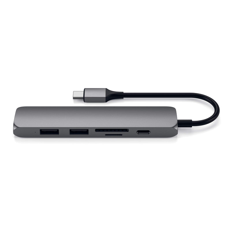 Satechi Slim Aluminum Type-C Multi-Port Adapter V2 with USB-C PD, 4K HDMI (30Hz), Micro/SD Card Readers, USB 3.0 - Compatible with 2020 MacBook Pro, 2020 iPad Pro (Space Gray) Space Gray