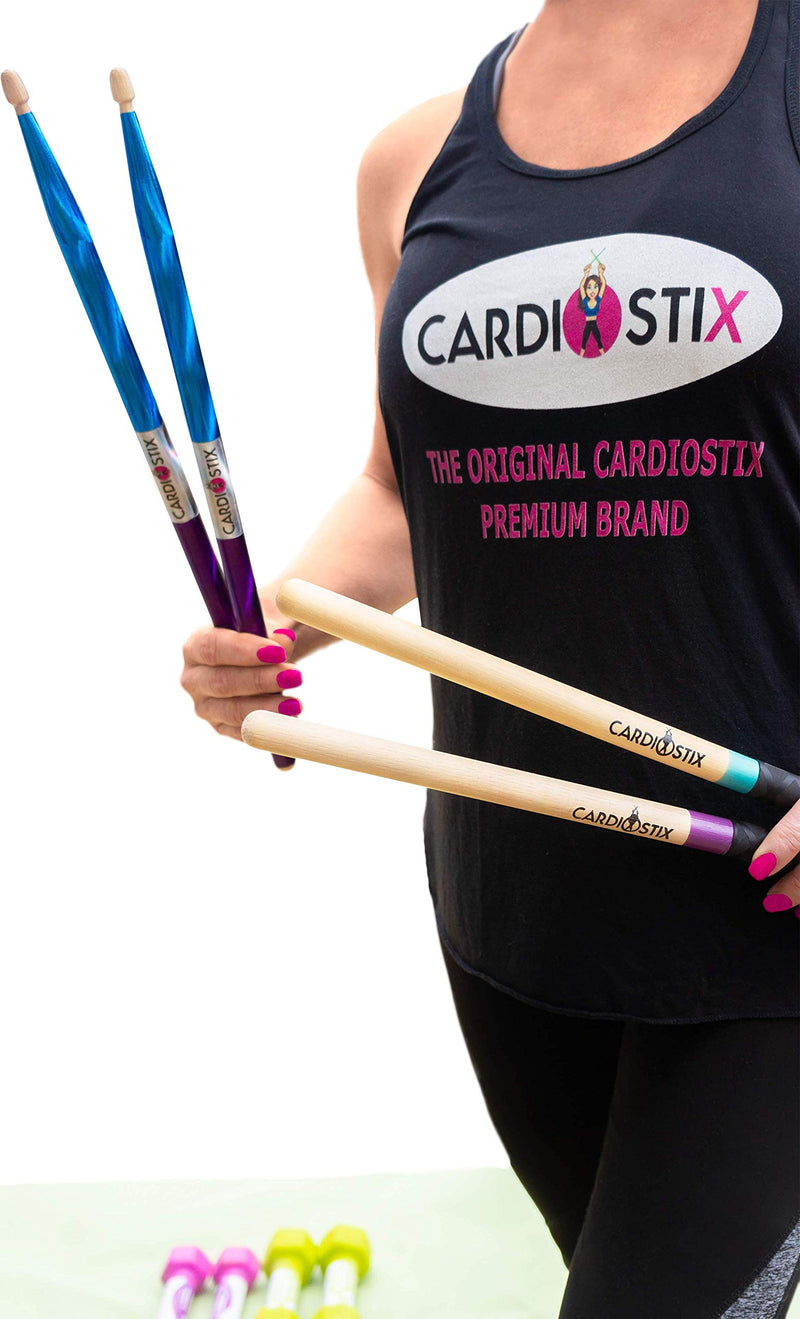 CardioStix 8oz Highest-Weighted (1 PAIR YOU CHOOSE) Premium American Hickory Wood Cardio Drum Sticks | For Drumming, Fitness, Aerobic Class, Exercises(Standard Black)