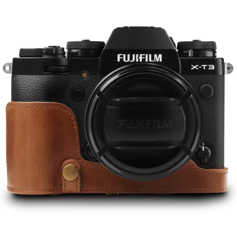MegaGear MG1551 Ever Ready Genuine Leather Camera Case for Fujifilm X-T3 (XF23mm - XF56mm & 18-55mm Lens) - Brown Compact